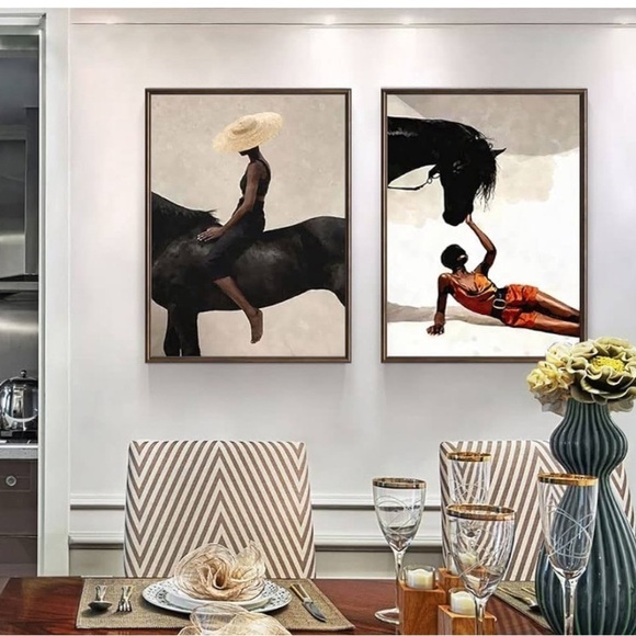Stunning African American woman 2 pcs Elegant Equestrian Canvas unframed print - Picture 6 of 6